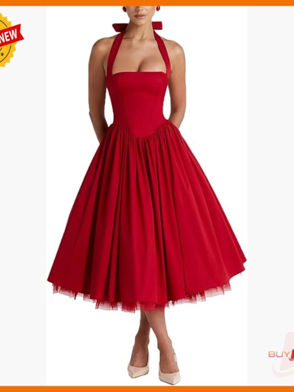 Halter Neck A-Line Tulle Dress Corset Back Formal Prom Gown